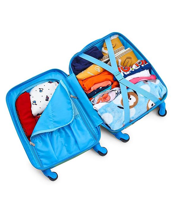 Babyhug Kid's Small 1 Day Trip Trolley Bag Tiger Print Blue -18 Inches| Shock Resistant| Telescopic Handle| Water Resistant| Easy Zipper Closure| Durable Swivel Wheels