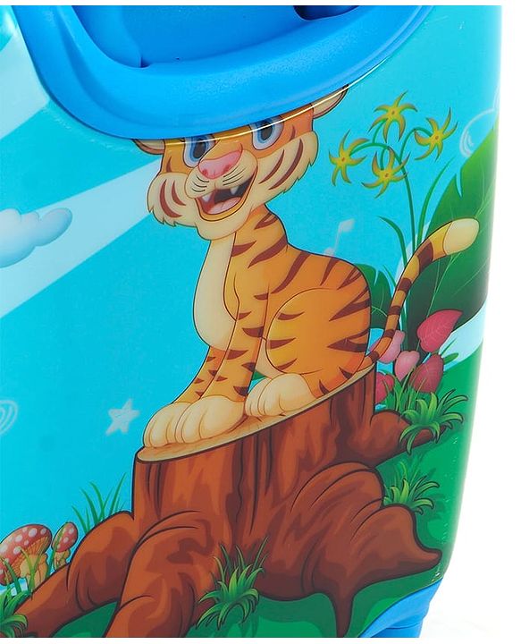 Babyhug Kid's Small 1 Day Trip Trolley Bag Tiger Print Blue -18 Inches| Shock Resistant| Telescopic Handle| Water Resistant| Easy Zipper Closure| Durable Swivel Wheels