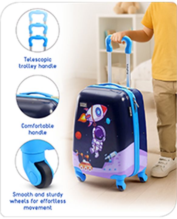 Babyhug Kid's Small 1 Day Trip Trolley Bag Space Theme Print Purple -18 Inches