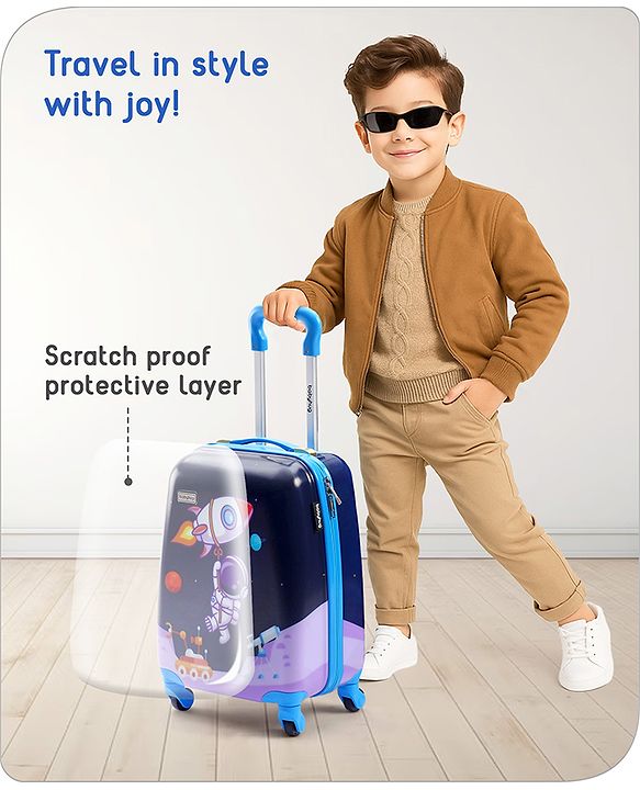 Babyhug Kid's Small 1 Day Trip Trolley Bag Space Theme Print Purple -18 Inches