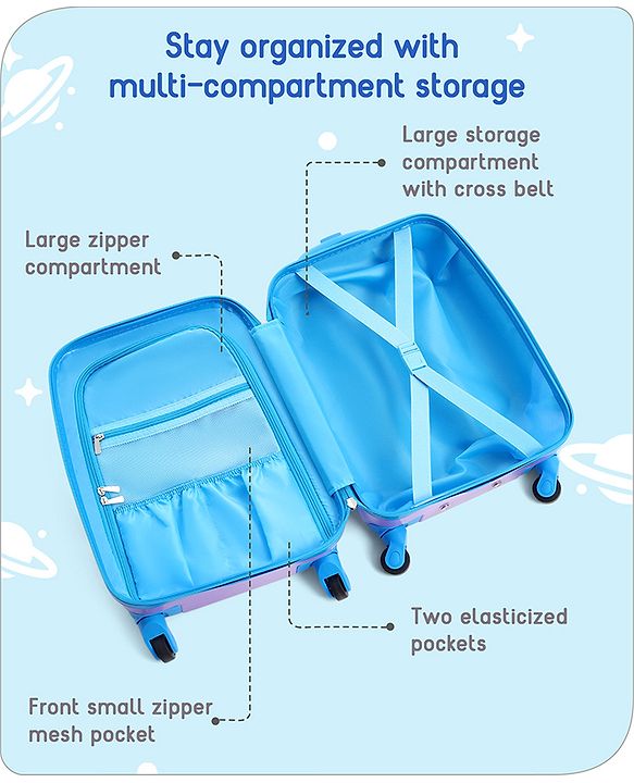 Babyhug Kid's Small 1 Day Trip Trolley Bag Space Theme Print Purple -18 Inches