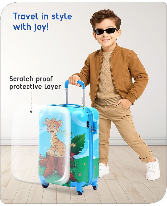 Babyhug Kid's Small 1 Day Trip Trolley Bag Loin Print Blue -20 Inches