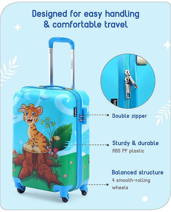 Babyhug Kid's Small 1 Day Trip Trolley Bag Loin Print Blue -20 Inches
