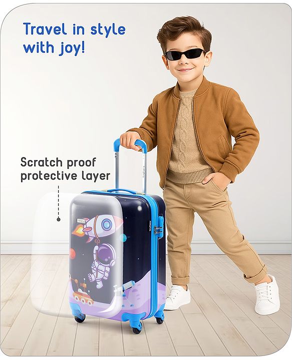 Babyhug Kid's Small 1 Day Trip Trolley Bag Loin Print Blue -20 Inches