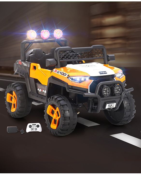 Babyhug RANGER 4X4 Battery Operated Ride On Jeep with Music & LED Lights - Olive Green| Forward & Reverse Drive| Wide Comfortable Seat| Rechargeable Battery| Remote Control| Pre-loaded Music with USB & AUX| Easy to Assemble| Wide Comfortable Seat| Ea