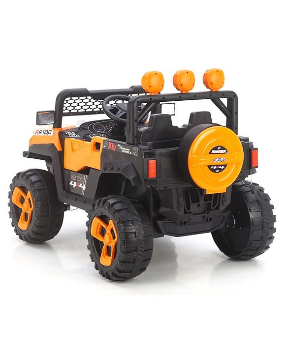 Babyhug RANGER 4X4 Battery Operated Ride On Jeep with Music & LED Lights - Olive Green| Forward & Reverse Drive| Wide Comfortable Seat| Rechargeable Battery| Remote Control| Pre-loaded Music with USB & AUX| Easy to Assemble| Wide Comfortable Seat| Ea