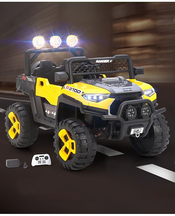 Babyhug RANGER 4X4 Battery Operated Ride On Jeep with Music & LED Lights - Red| Forward & Reverse Drive| Wide Comfortable Seat| Rechargeable Battery| Remote Control| Pre-loaded Music with USB & AUX| Easy to Assemble| Wide Comfortable Seat| Easy to Op