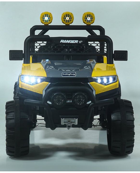 Babyhug RANGER 4X4 Battery Operated Ride On Jeep with Music & LED Lights - Red| Forward & Reverse Drive| Wide Comfortable Seat| Rechargeable Battery| Remote Control| Pre-loaded Music with USB & AUX| Easy to Assemble| Wide Comfortable Seat| Easy to Op