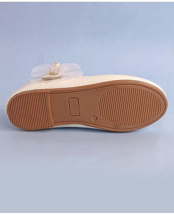 Pine Kids Bow & Pearl Detailing Ballerinas with Velcro Closure - White