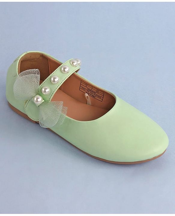 Pine Kids Bow & Pearl Detailing Ballerinas with Velcro Closure - White