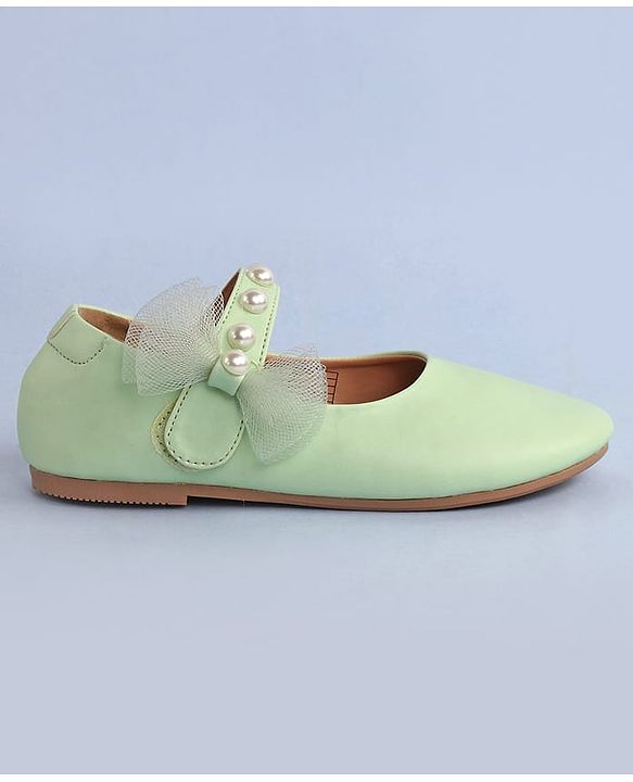 Pine Kids Bow & Pearl Detailing Ballerinas with Velcro Closure - White