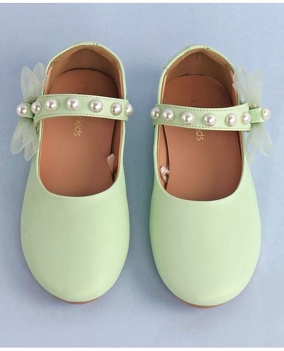 Pine Kids Bow & Pearl Detailing Ballerinas with Velcro Closure - White