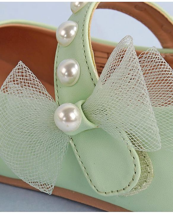 Pine Kids Bow & Pearl Detailing Ballerinas with Velcro Closure - White
