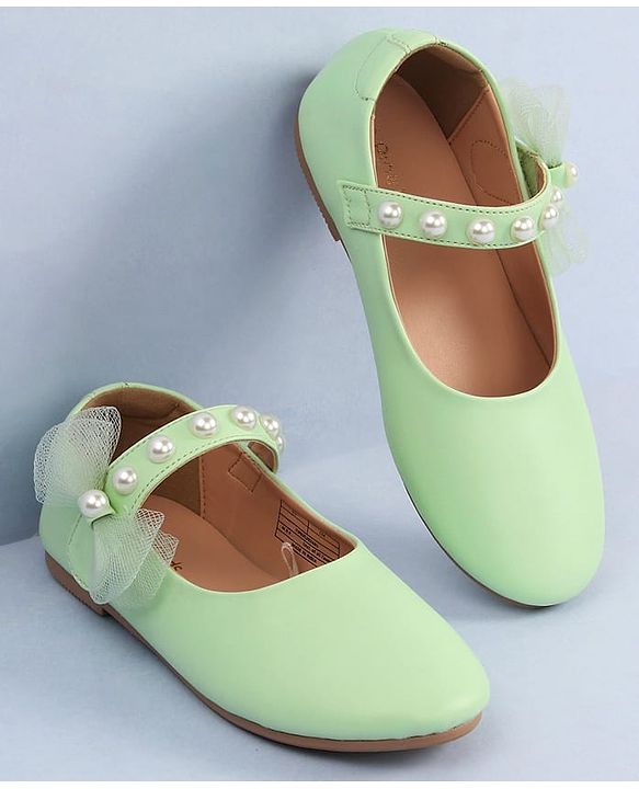 Pine Kids Bow & Pearl Detailing Ballerinas with Velcro Closure - White