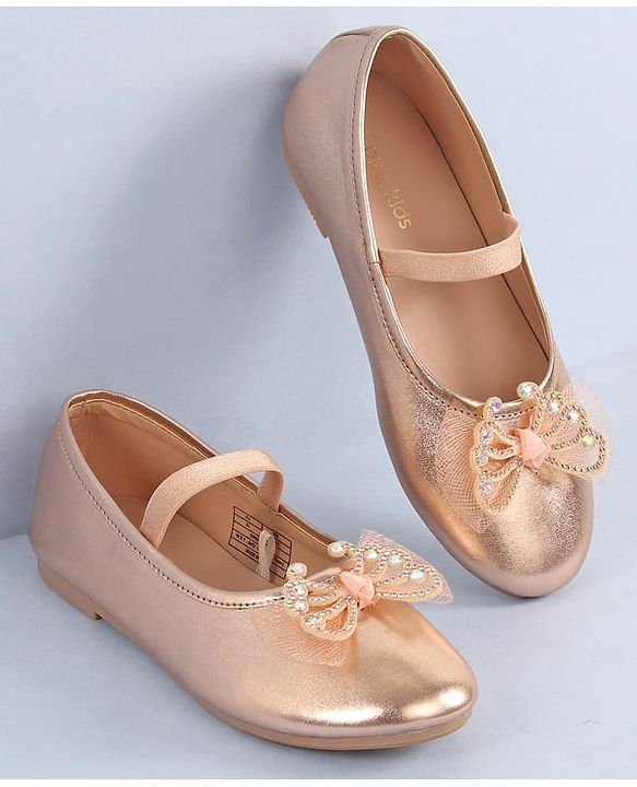 Pine Kids Bow & Stone Detailing Ballerinas with Velcro Closure - Silver