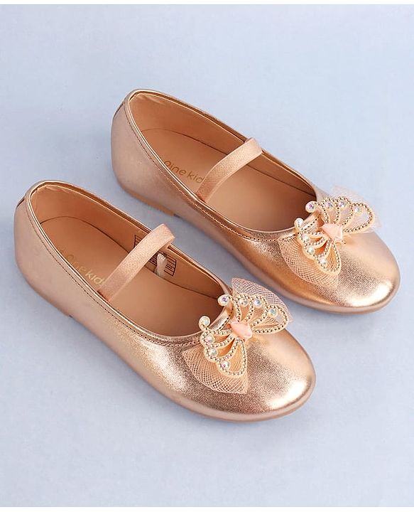 Pine Kids Bow & Stone Detailing Ballerinas with Velcro Closure - Silver