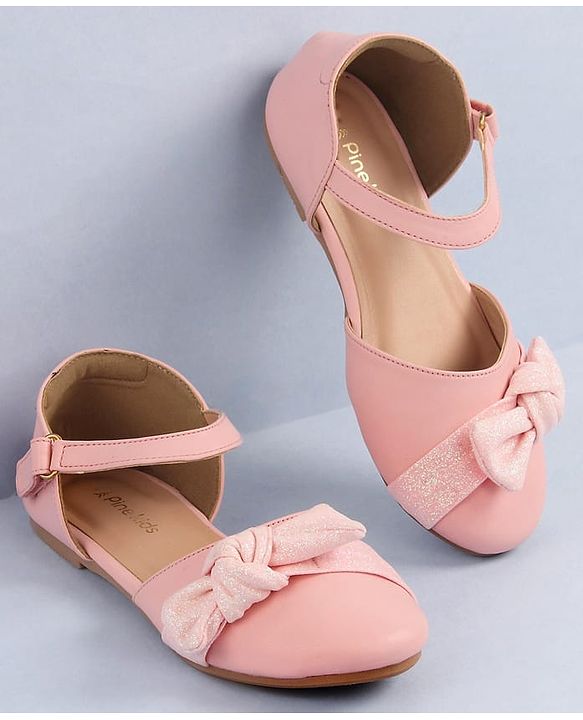 Pine Kids Bow Applique Ballerinas with Velcro Closure - Pink