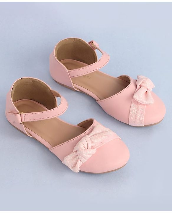 Pine Kids Bow Applique Ballerinas with Velcro Closure - Pink