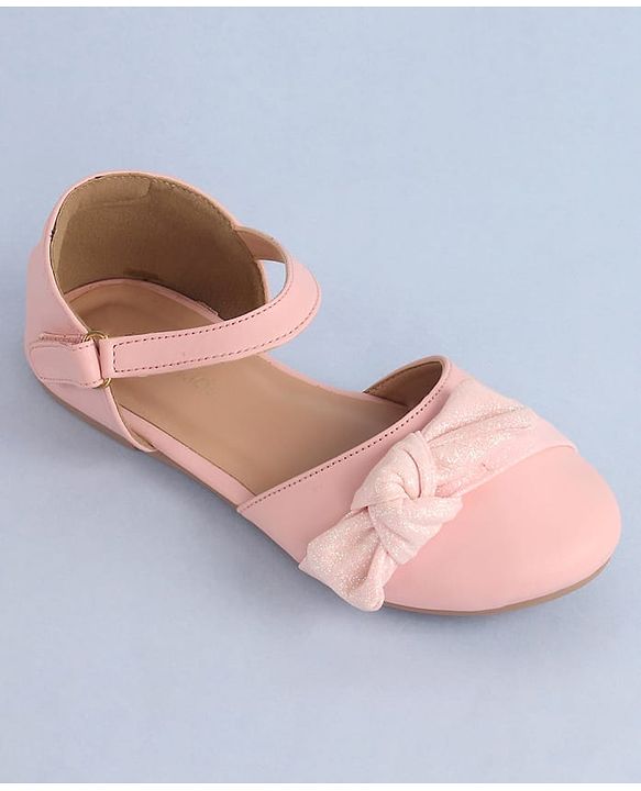 Pine Kids Bow Applique Ballerinas with Velcro Closure - Pink