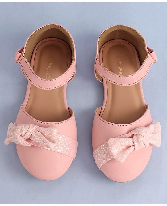 Pine Kids Bow Applique Ballerinas with Velcro Closure - Pink