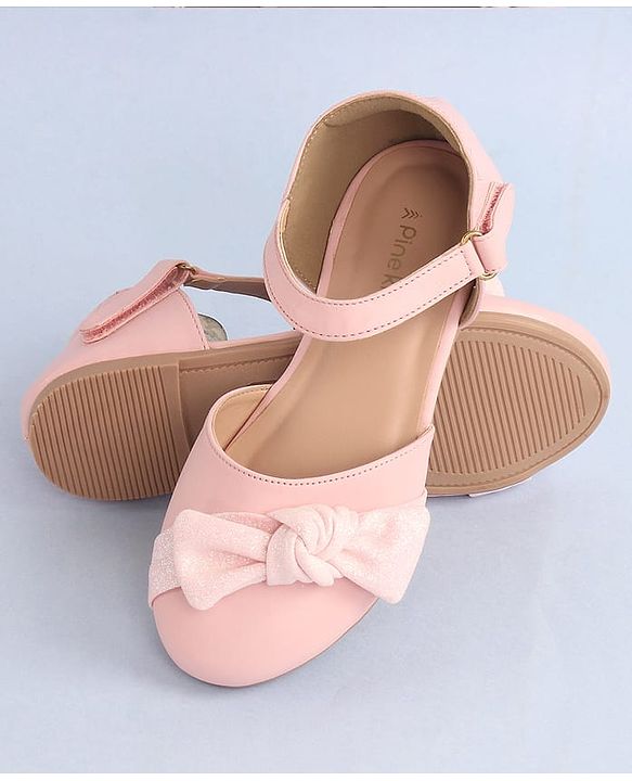 Pine Kids Bow Applique Ballerinas with Velcro Closure - Pink