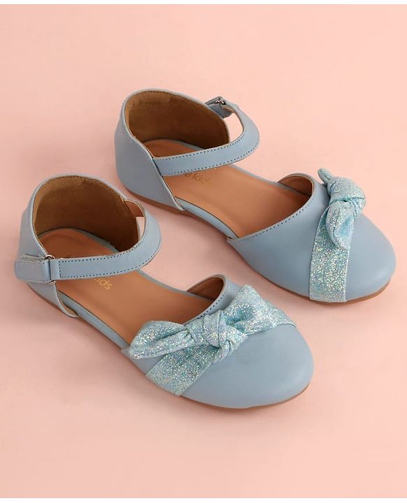 Pine Kids Bow Applique Ballerinas with Velcro Closure - Sea Blue