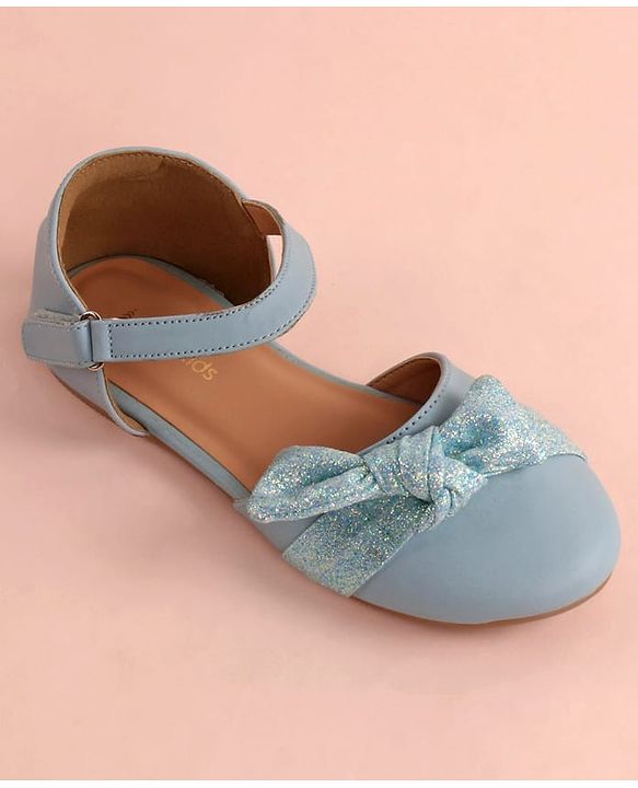 Pine Kids Bow Applique Ballerinas with Velcro Closure - Sea Blue