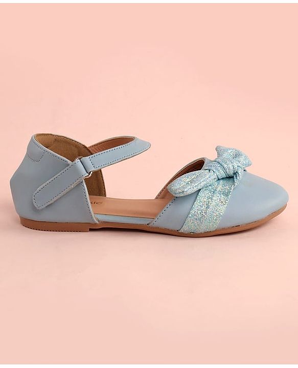 Pine Kids Bow Applique Ballerinas with Velcro Closure - Sea Blue