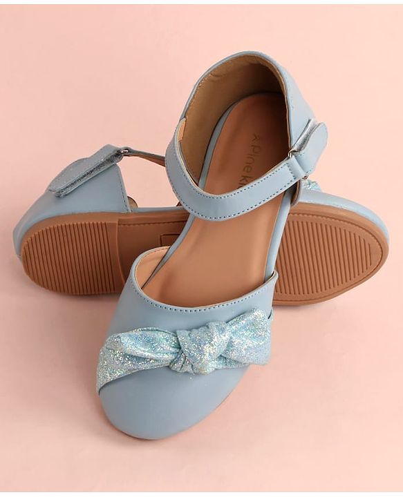 Pine Kids Bow Applique Ballerinas with Velcro Closure - Sea Blue