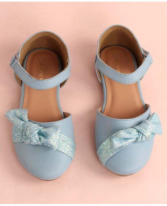 Pine Kids Bow Applique Ballerinas with Velcro Closure - Sea Blue