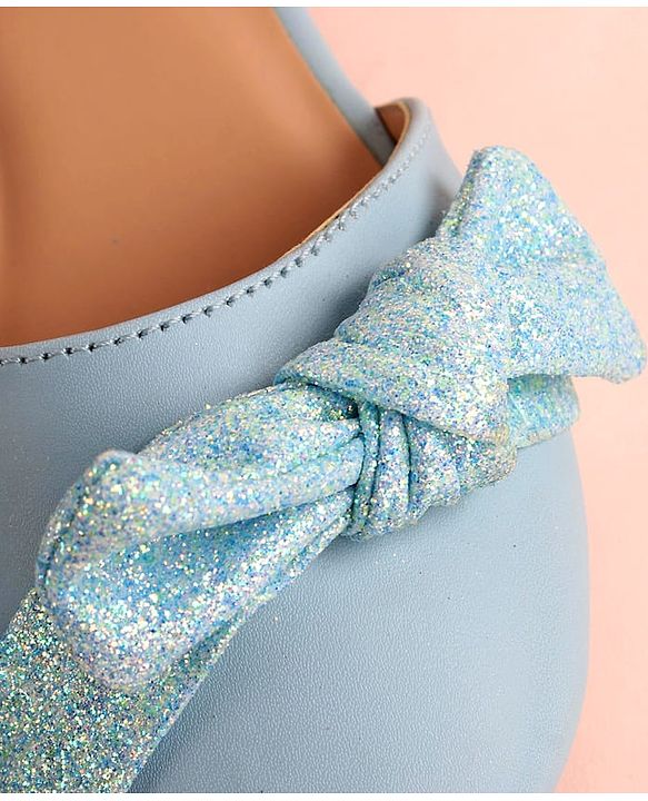 Pine Kids Bow Applique Ballerinas with Velcro Closure - Sea Blue