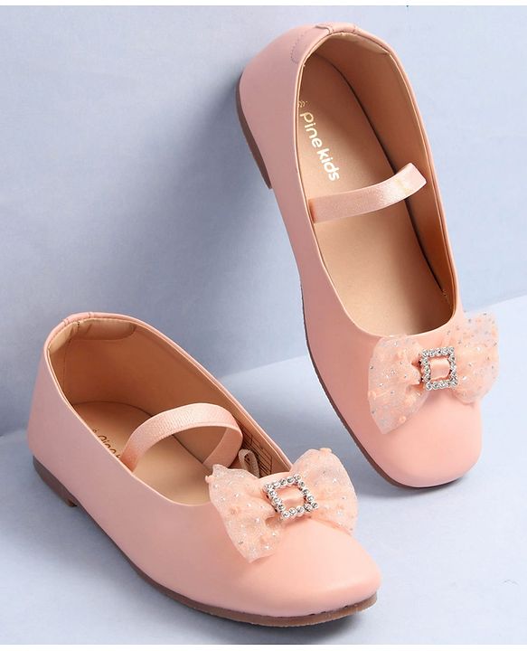 Pine Kids Bow Applique Ballerinas with Backstrap- Pink