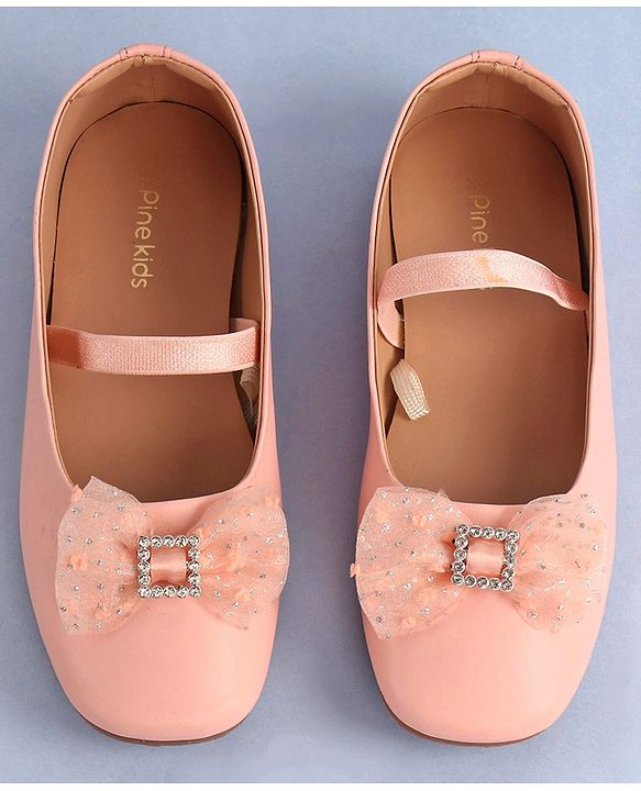 Pine Kids Bow Applique Ballerinas with Backstrap- Pink