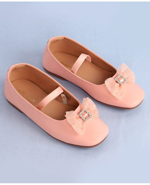 Pine Kids Bow Applique Ballerinas with Backstrap- Pink