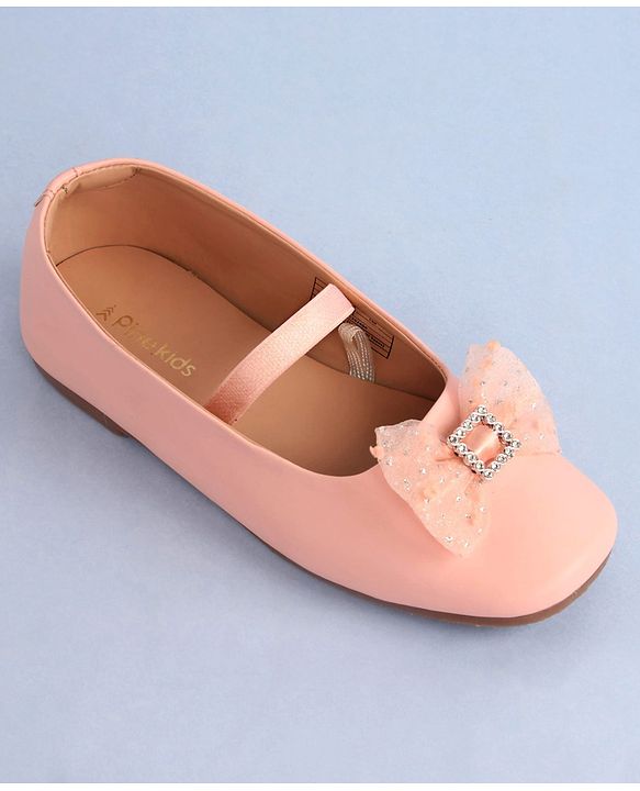 Pine Kids Bow Applique Ballerinas with Backstrap- Pink