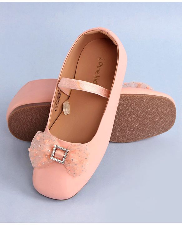 Pine Kids Bow Applique Ballerinas with Backstrap- Pink