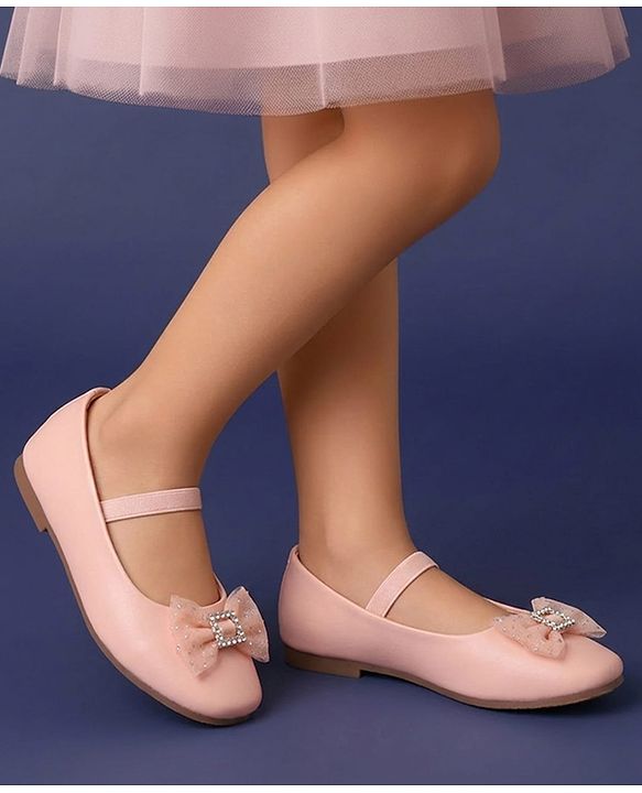 Pine Kids Bow Applique Ballerinas with Backstrap- Pink