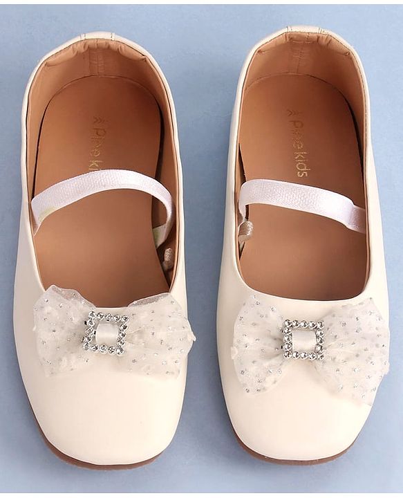 Pine Kids Bow Applique Ballerinas with Backstrap- White