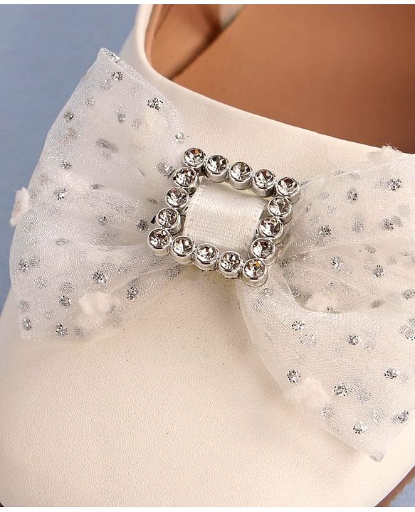 Pine Kids Bow Applique Ballerinas with Backstrap- White