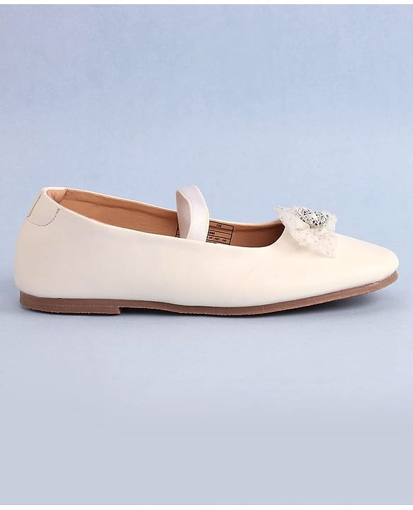 Pine Kids Bow Applique Ballerinas with Backstrap- White