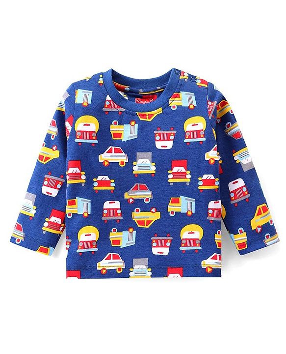 Babyhug Cotton Knit Full Sleeves Night Suit with Vehicle Print - Navy Blue