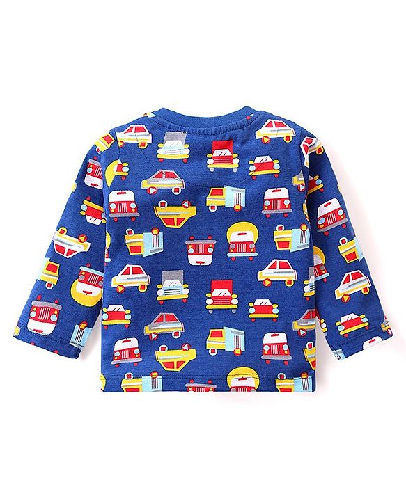 Babyhug Cotton Knit Full Sleeves Night Suit with Vehicle Print - Navy Blue