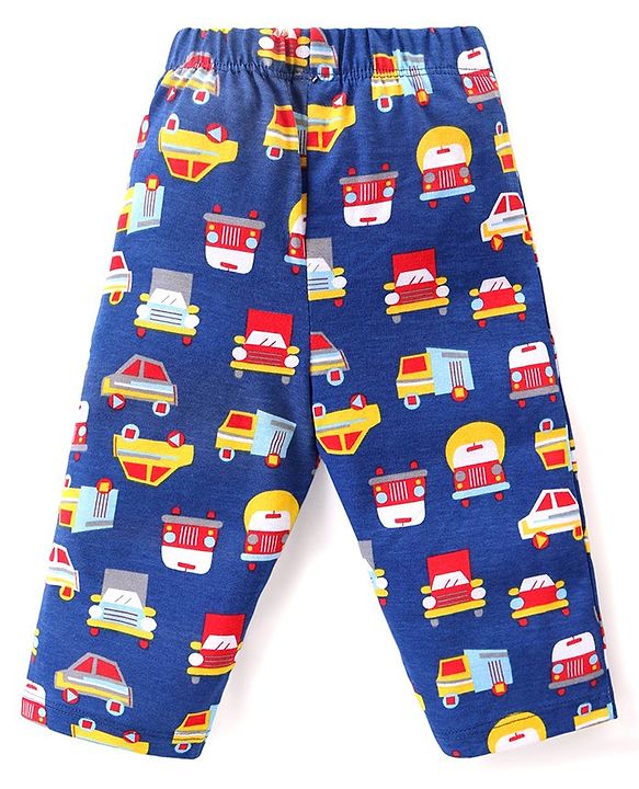 Babyhug Cotton Knit Full Sleeves Night Suit with Vehicle Print - Navy Blue
