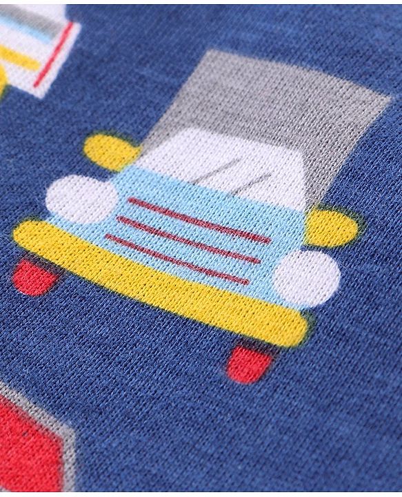 Babyhug Cotton Knit Full Sleeves Night Suit with Vehicle Print - Navy Blue