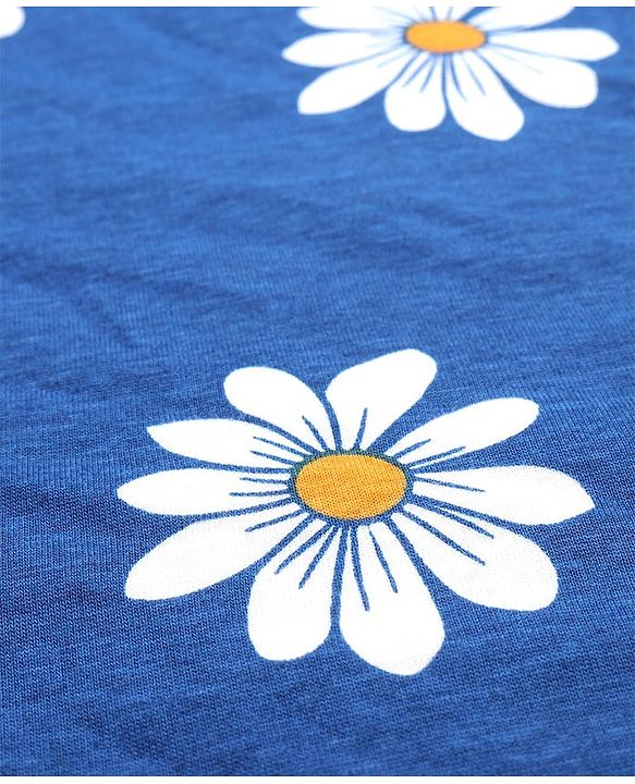 Pine Kids Single Jersey Knit Full Sleeves Floral Printed Nighty - Navy