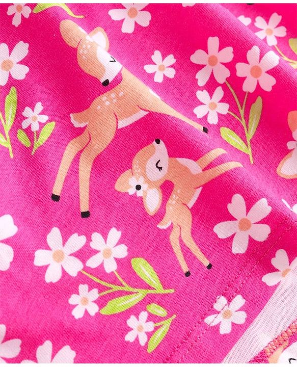Pine Kids Single Jersey Knit Half Sleeves Nighty Floral & Deer Print - Fuschia Purple
