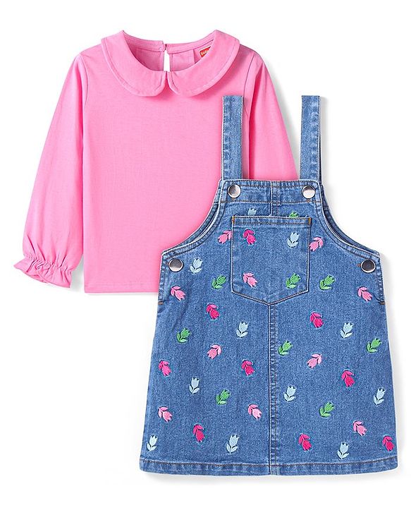 Babyhug Cotton Knit Full Sleeves Solid Peter Pan Collared Frock with Bloomer & Bunny Print - Yellow main image 0