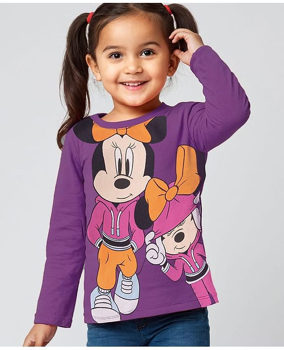 Babyhug Disney Single Jersey Knit Full Sleeves T-Shirt With Minnie Mouse Graphics - Purple