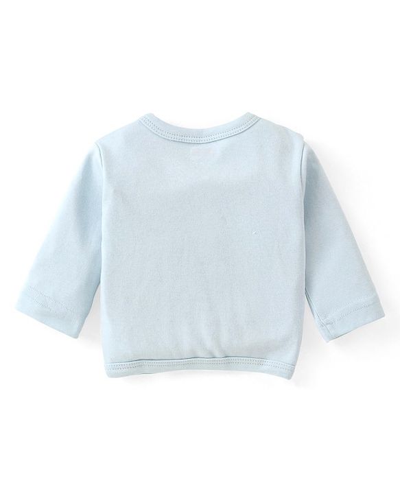 Babyhug Cotton Knit Full Sleeves Front Open Night Suit With Stripes & Planet Print - Light Blue