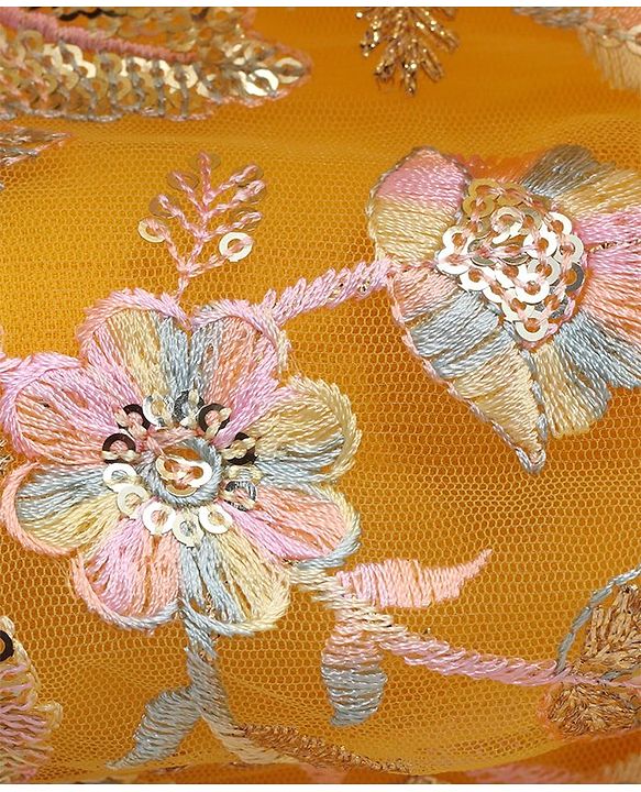 Babyhug Woven Sequinned Floral Embroidered Frock with Three Fourth Sleeves Net Jacket -Yellow